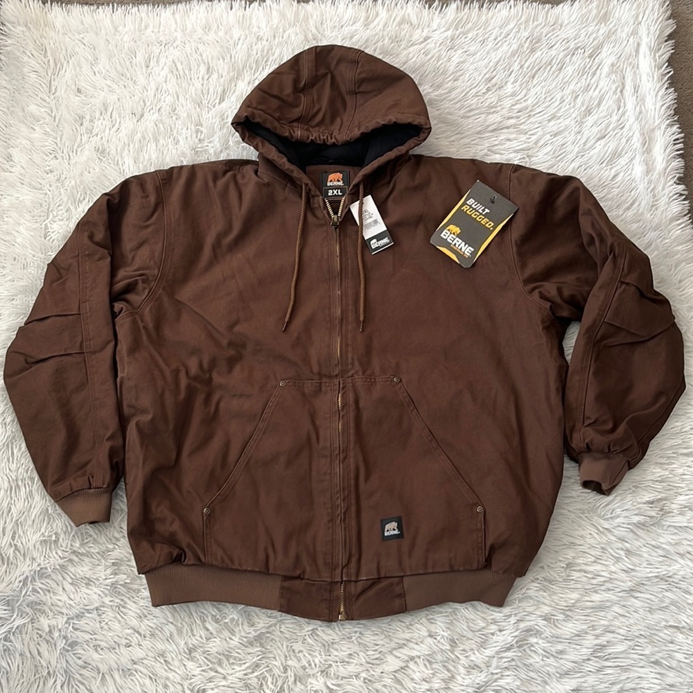 New Berne Men’s Heartland Washed Duck Hooded Work Jacket in Bark size 2XL